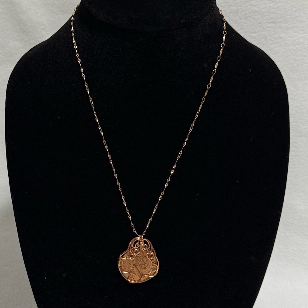 Unbranded Copper Coin W/ Accent Wire On A Copper Chain NWOT
